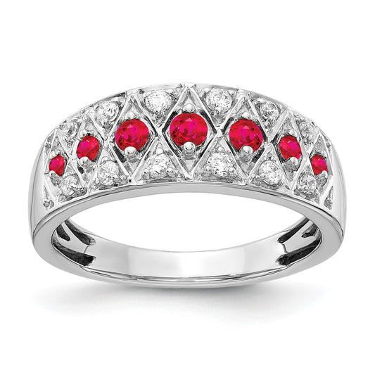 14k White Gold Real Diamond and Ruby Fancy Ring