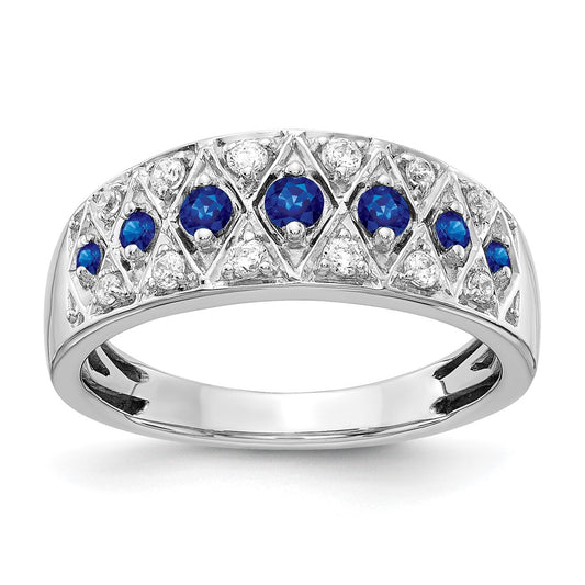 14k White Gold Real Diamond and Sapphire Fancy Ring