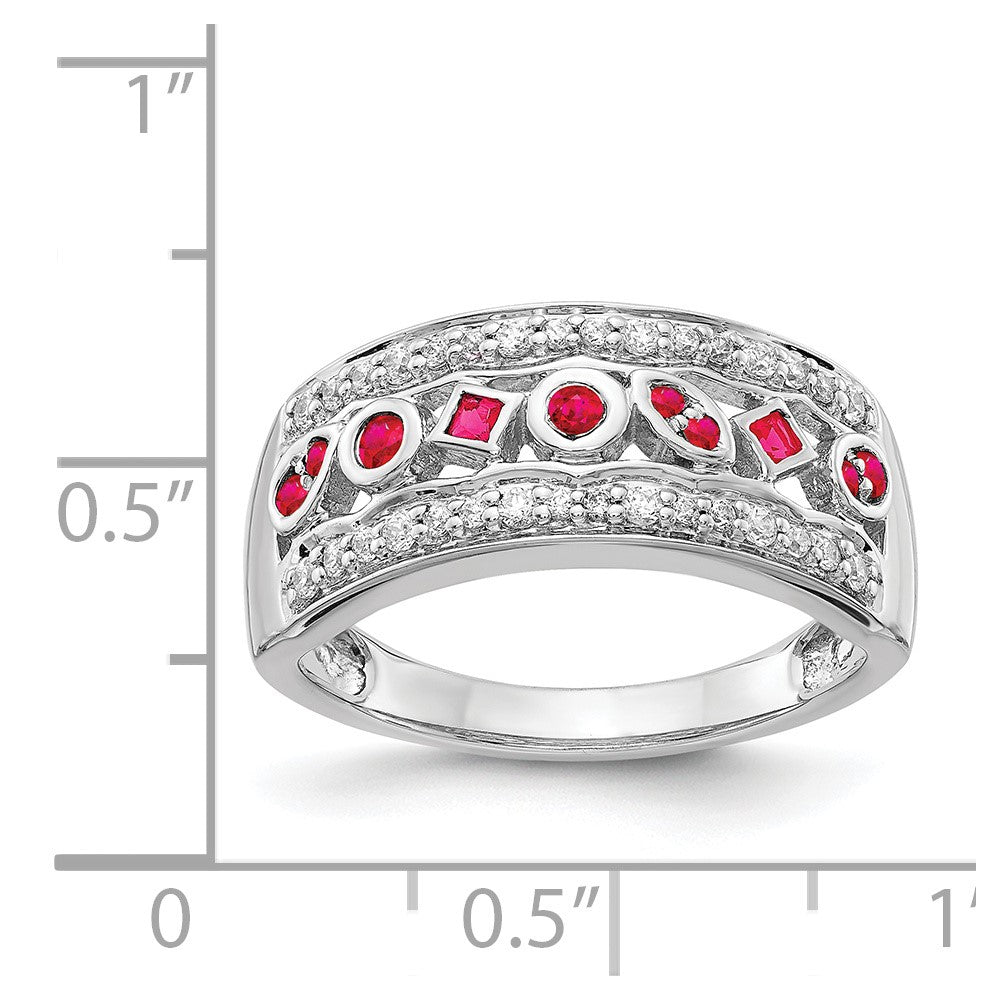 14k White Gold Real Diamond & Ruby Fancy Ring