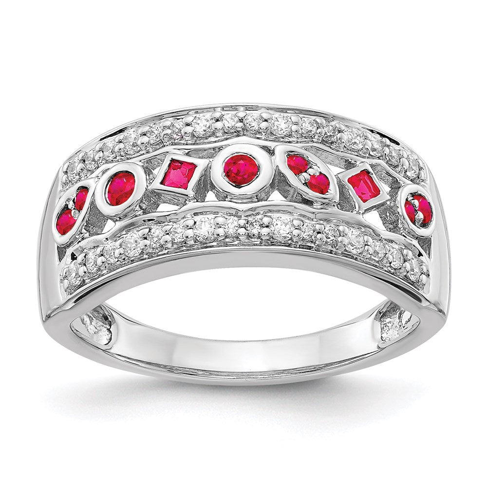 14k White Gold Real Diamond & Ruby Fancy Ring