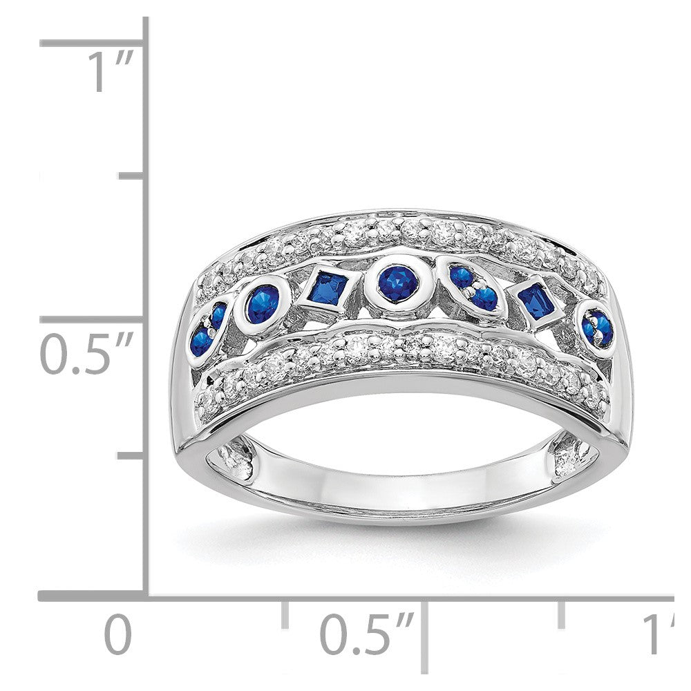 14k White Gold Real Diamond & Sapphire Fancy Ring