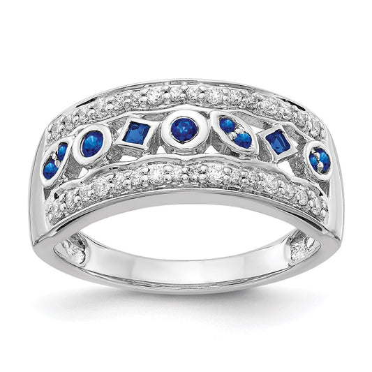 14k White Gold Real Diamond & Sapphire Fancy Ring