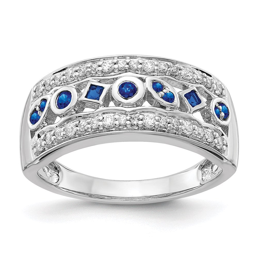 14k White Gold Real Diamond & Sapphire Fancy Ring