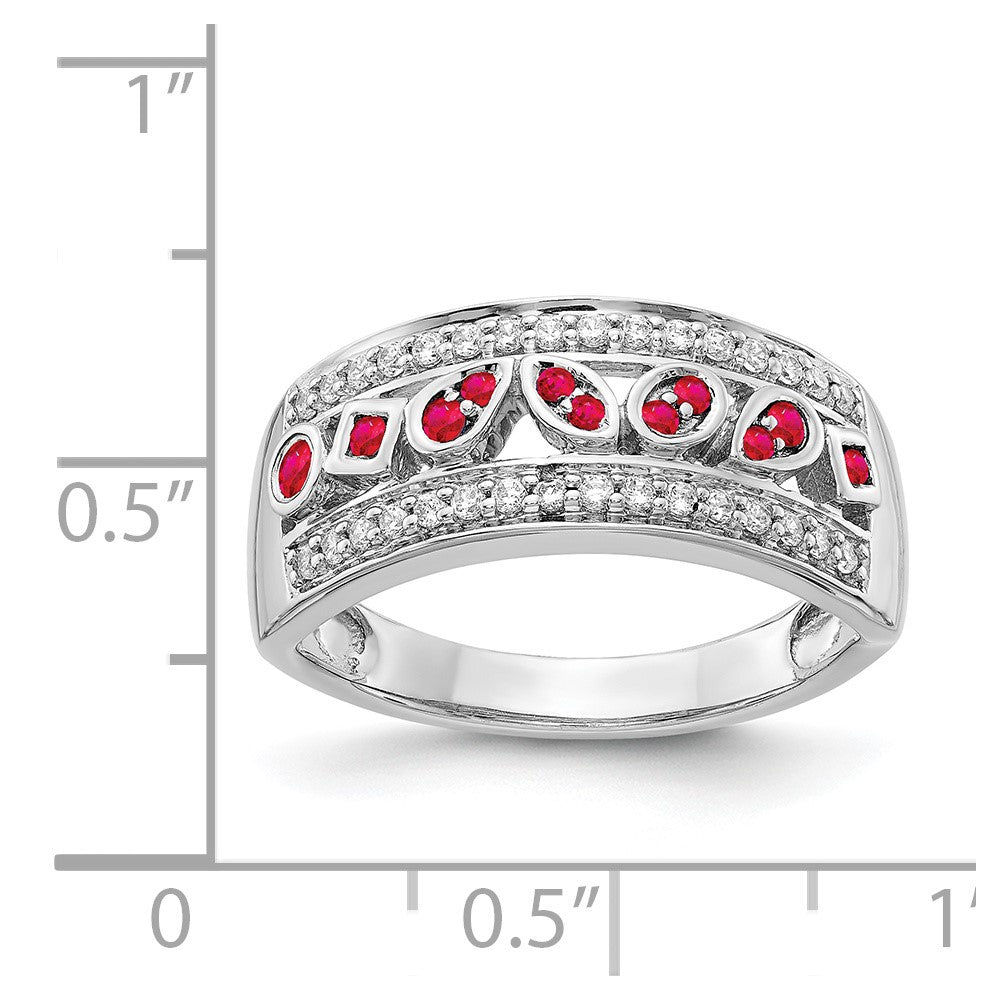 14k White Gold Real Diamond & Ruby Fancy Ring