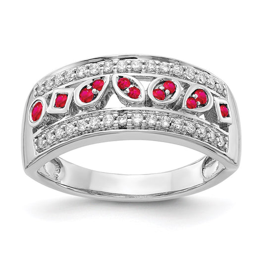 14k White Gold Real Diamond & Ruby Fancy Ring