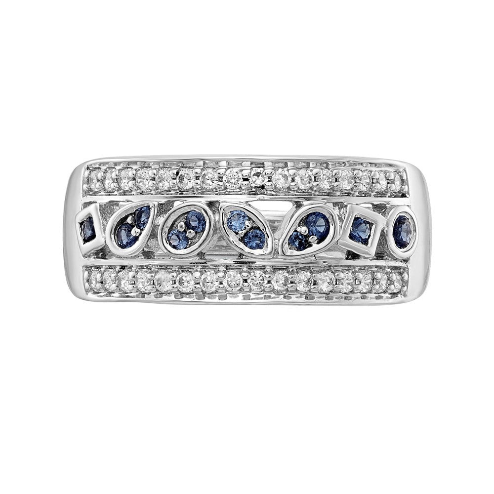 14k White Gold Real Diamond & Sapphire Fancy Ring