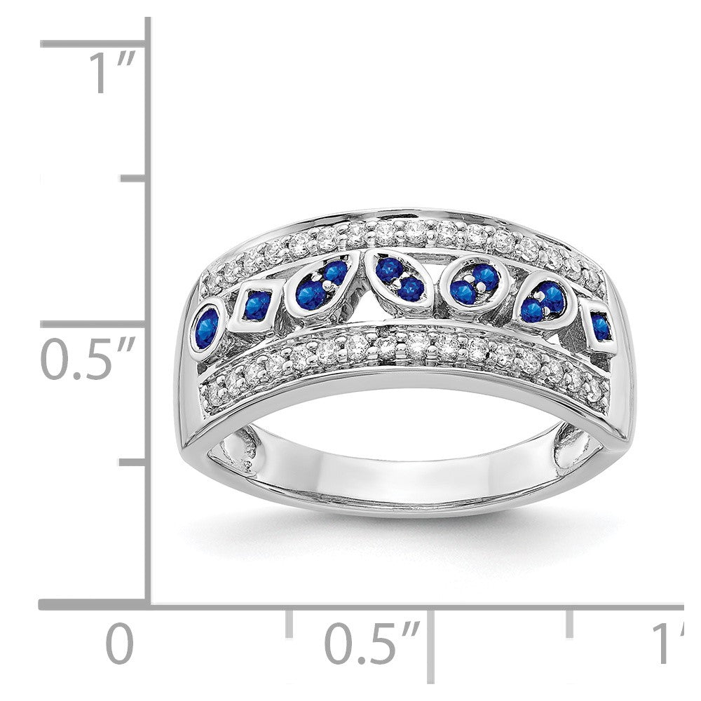 14k White Gold Real Diamond & Sapphire Fancy Ring