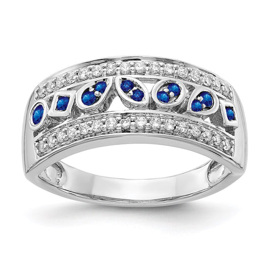 14k White Gold Real Diamond & Sapphire Fancy Ring