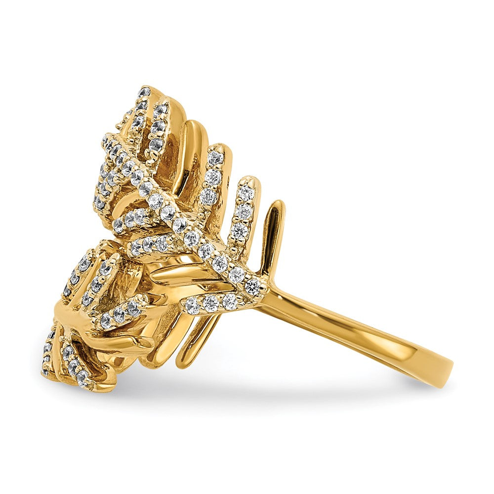 14K Yellow Gold Real Diamond Fancy Feather Ring