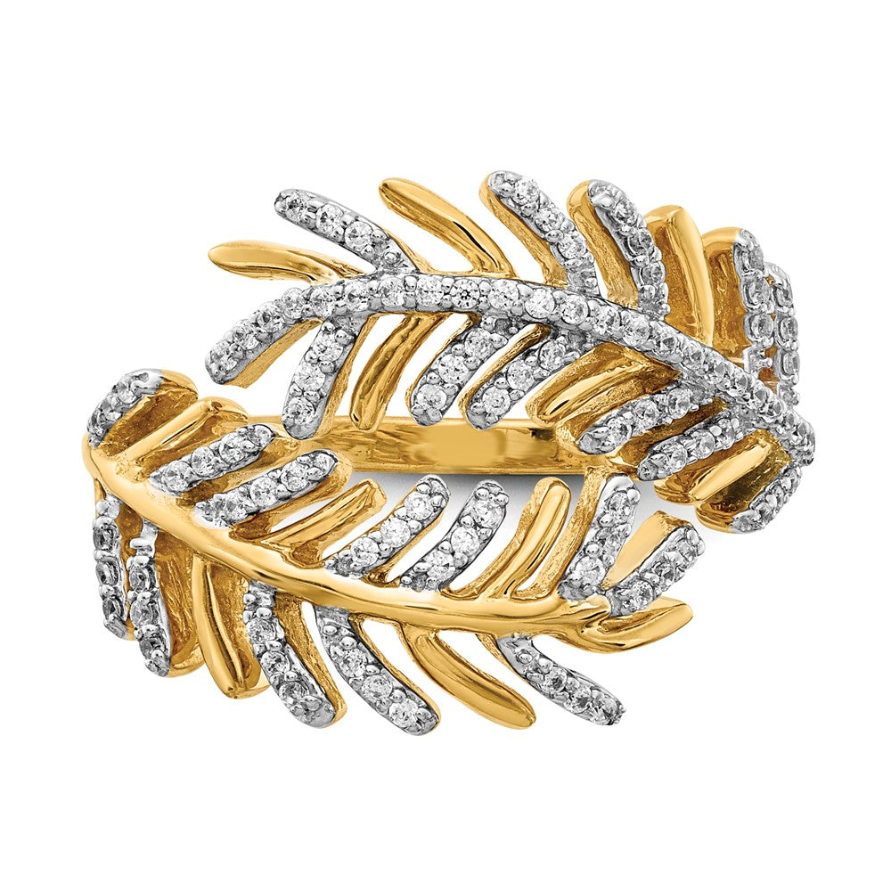 14K Yellow Gold Real Diamond Fancy Feather Ring