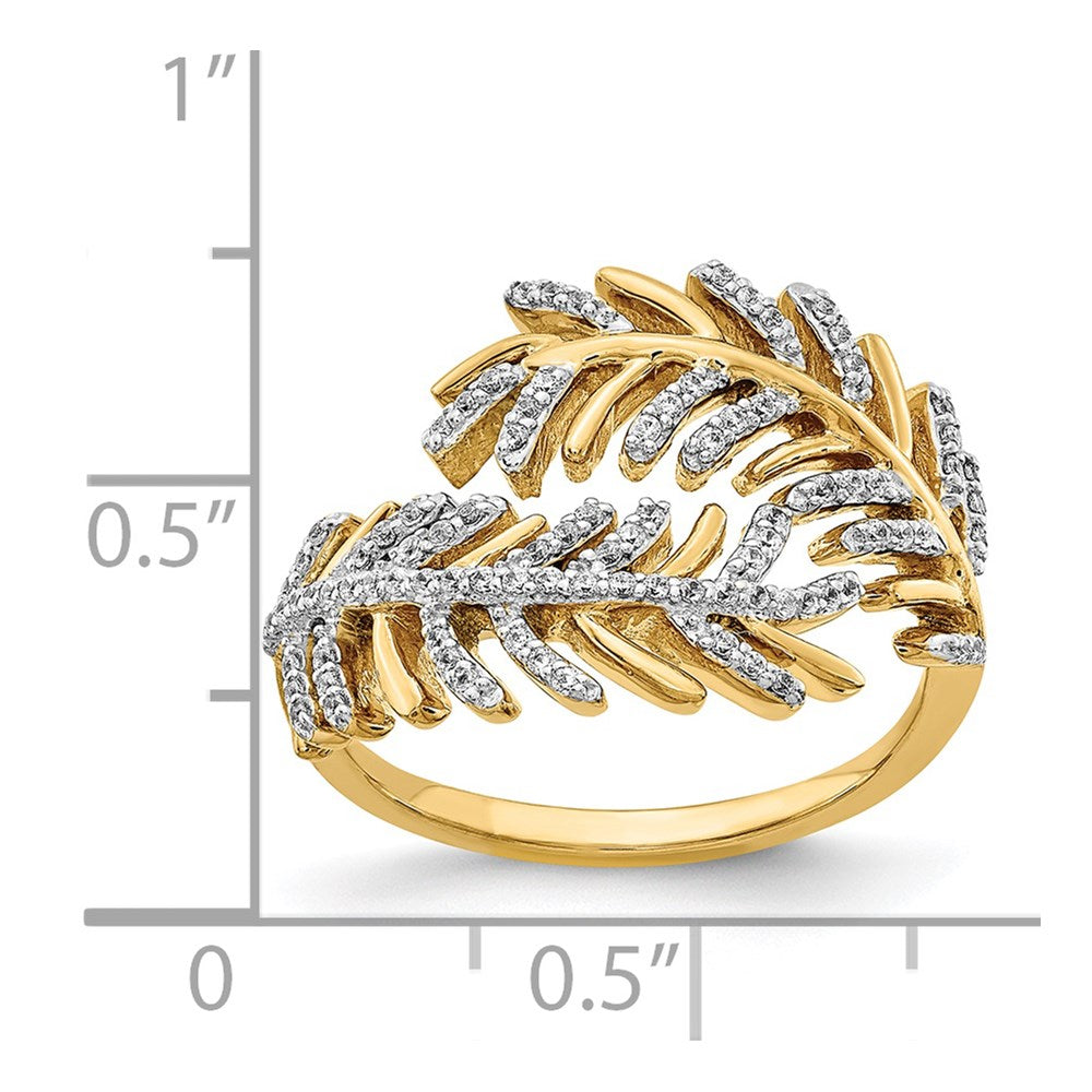 14K Yellow Gold Real Diamond Fancy Feather Ring