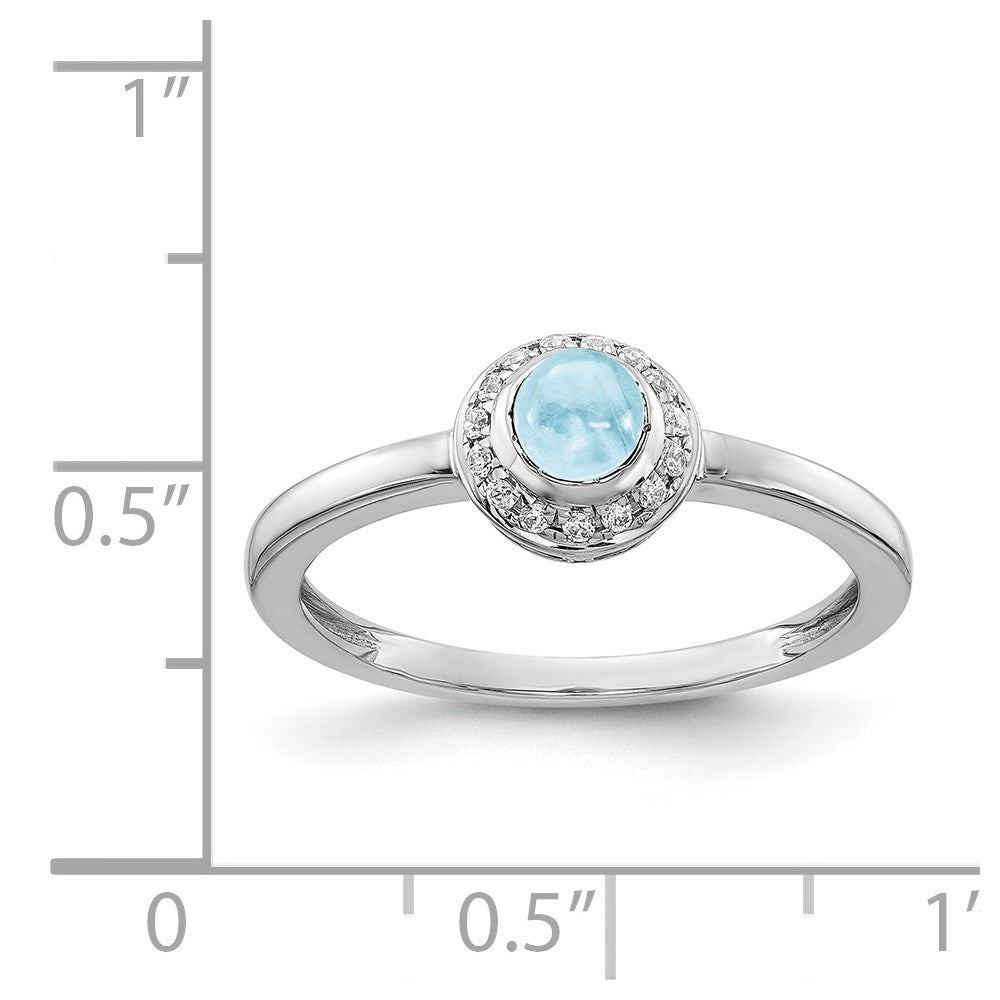 14k White Gold Real Diamond and Cabochon Aquamarine Ring