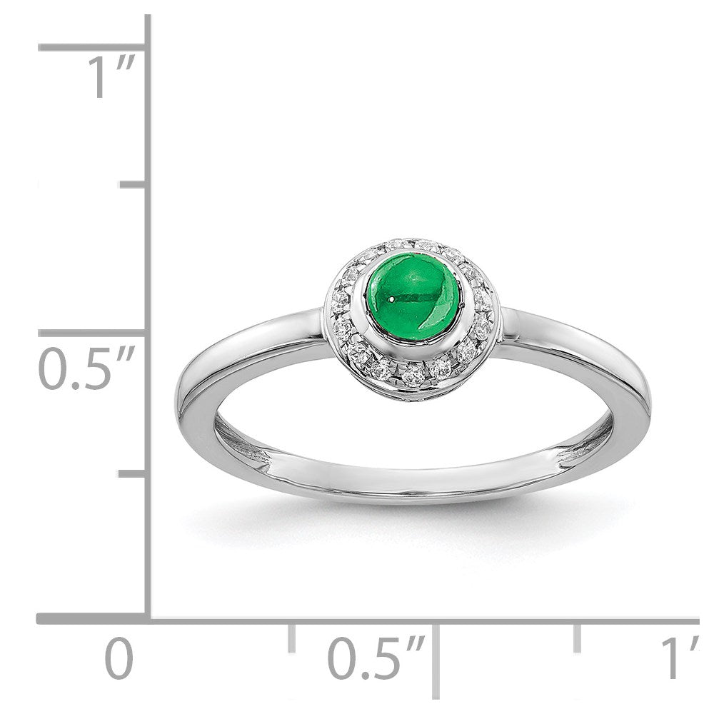 Solid 14k White Gold Simulated CZ and Cabochon Emerald Ring