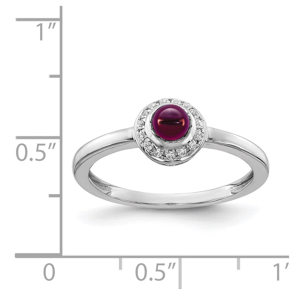 Solid 14k White Gold Simulated CZ and Cabochon Rhodolite Garnet Ring