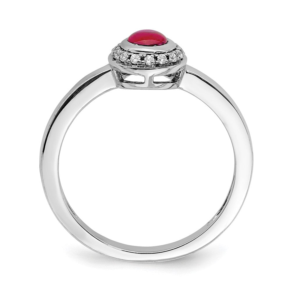 14k White Gold Real Diamond and Cabochon Ruby Ring