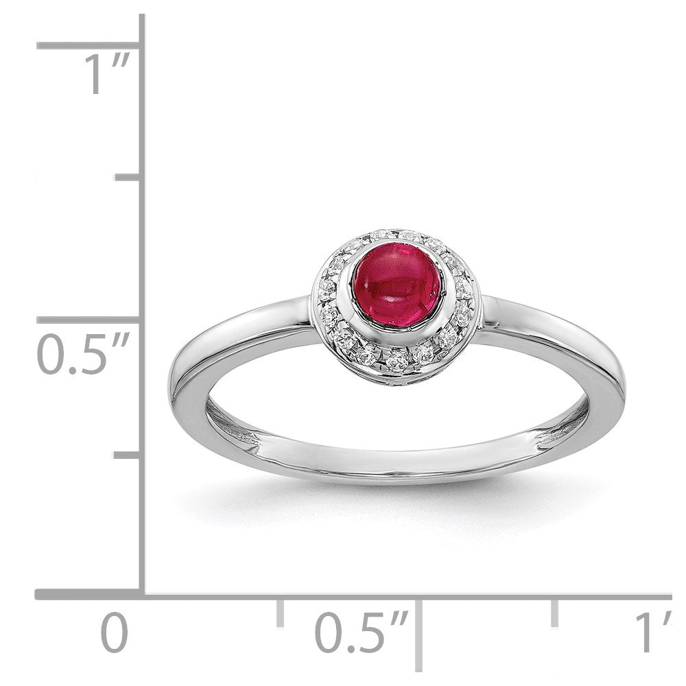 14k White Gold Real Diamond and Cabochon Ruby Ring