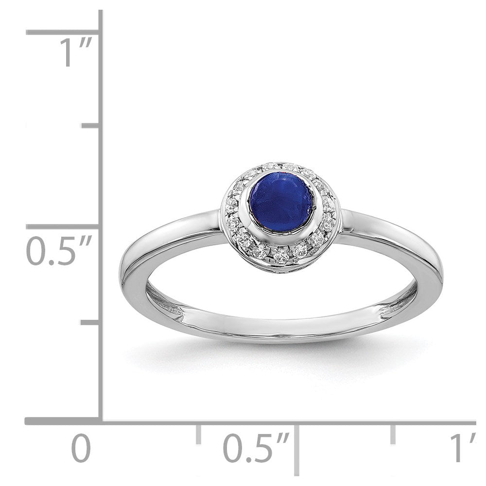 14k White Gold Real Diamond and Cabochon Sapphire Ring