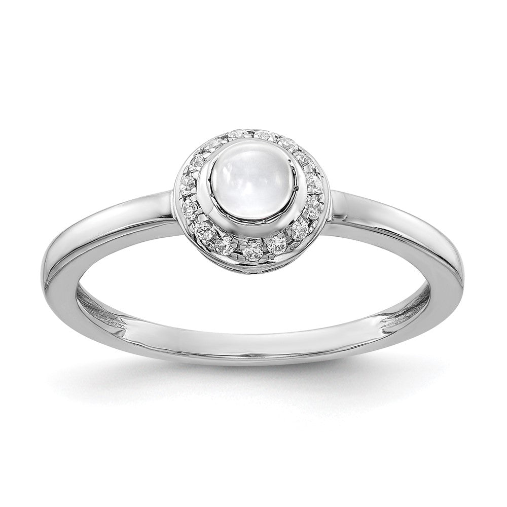 14k White Gold Real Diamond and Cabochon White Topaz Ring