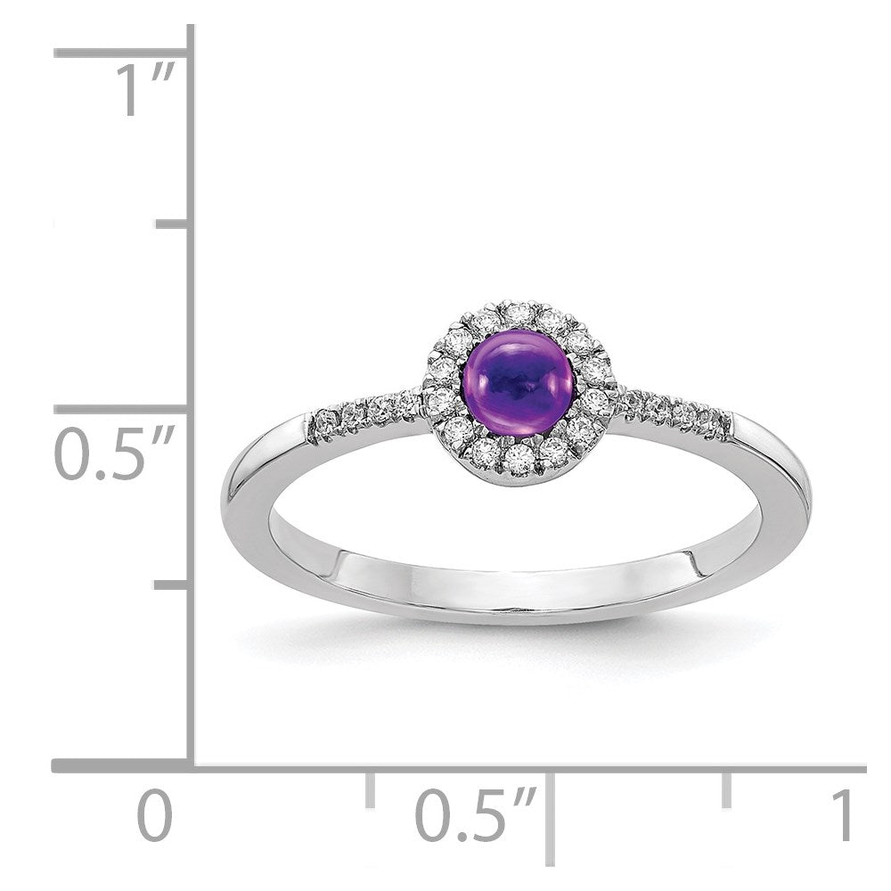 14k White Gold Real Diamond and Cabochon Amethyst Ring