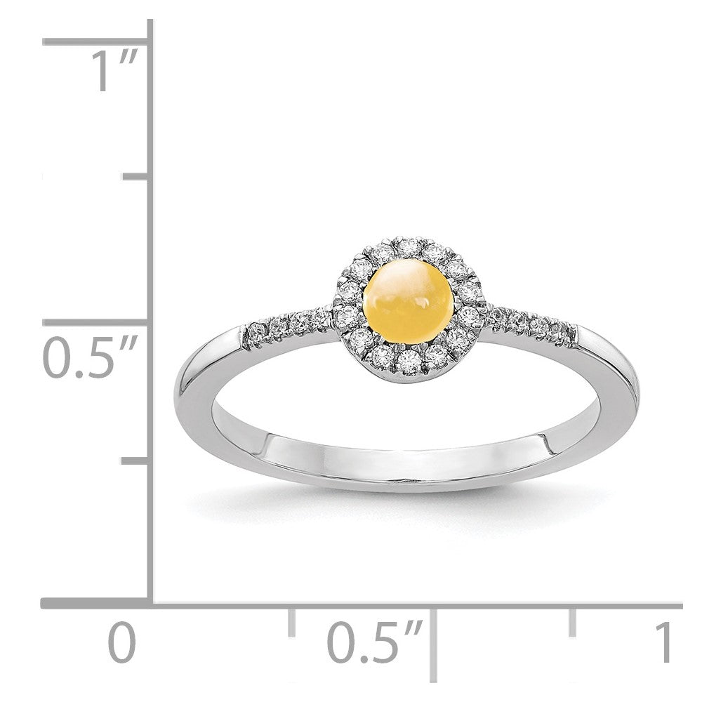 14k White Gold Real Diamond & Cabochon Citrine Ring