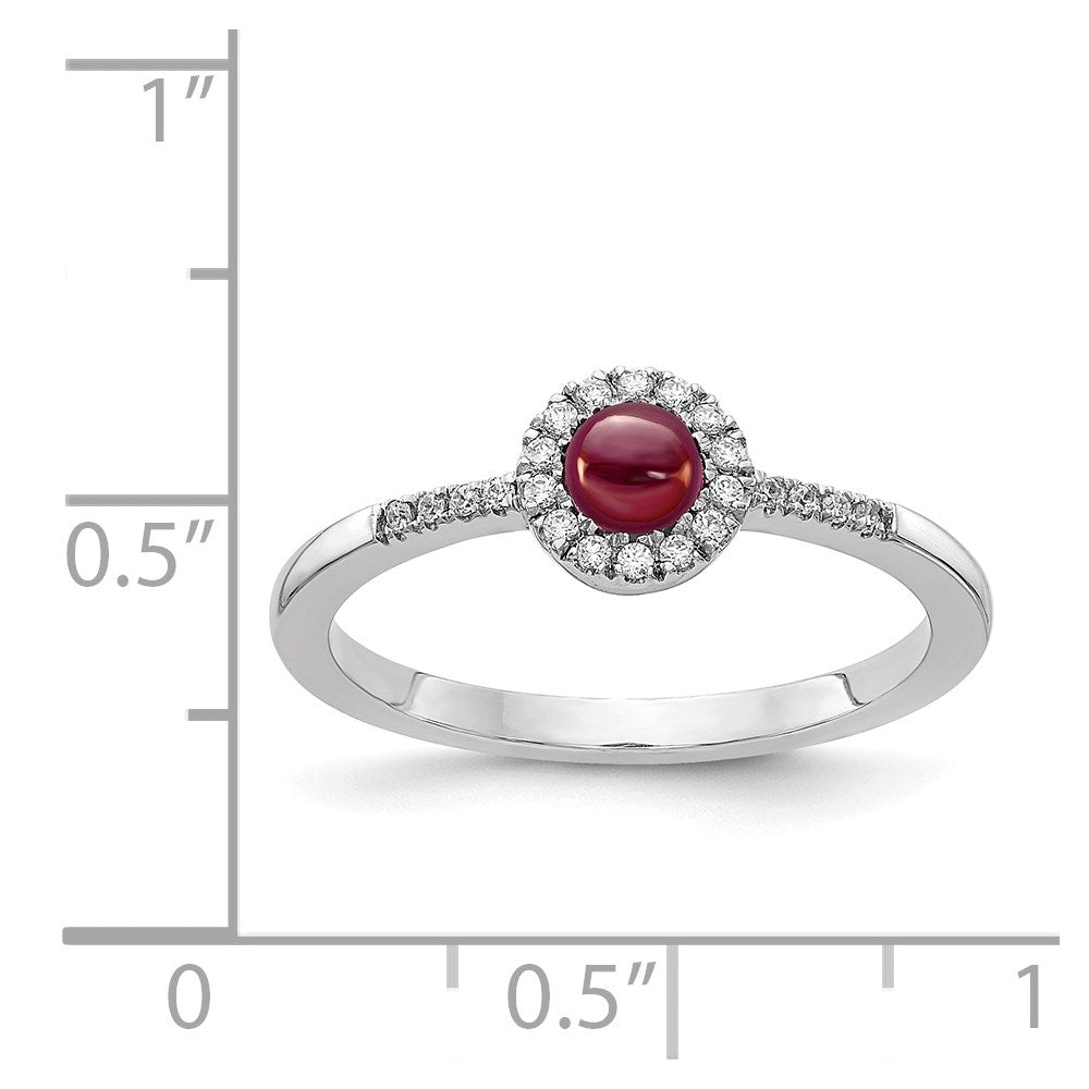 14k White Gold Real Diamond and Cabochon Garnet Ring