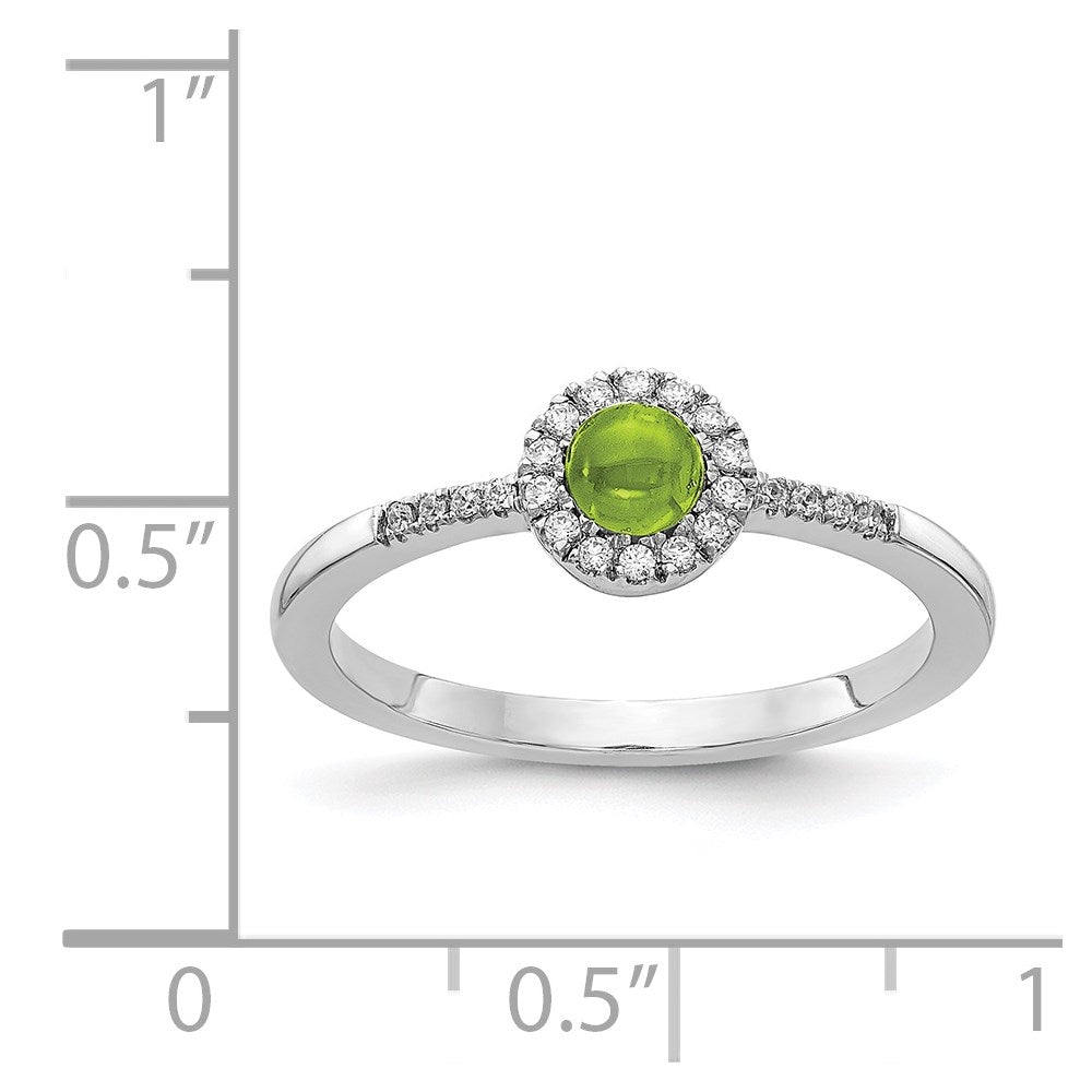 14k White Gold Real Diamond and Cabochon Peridot Ring