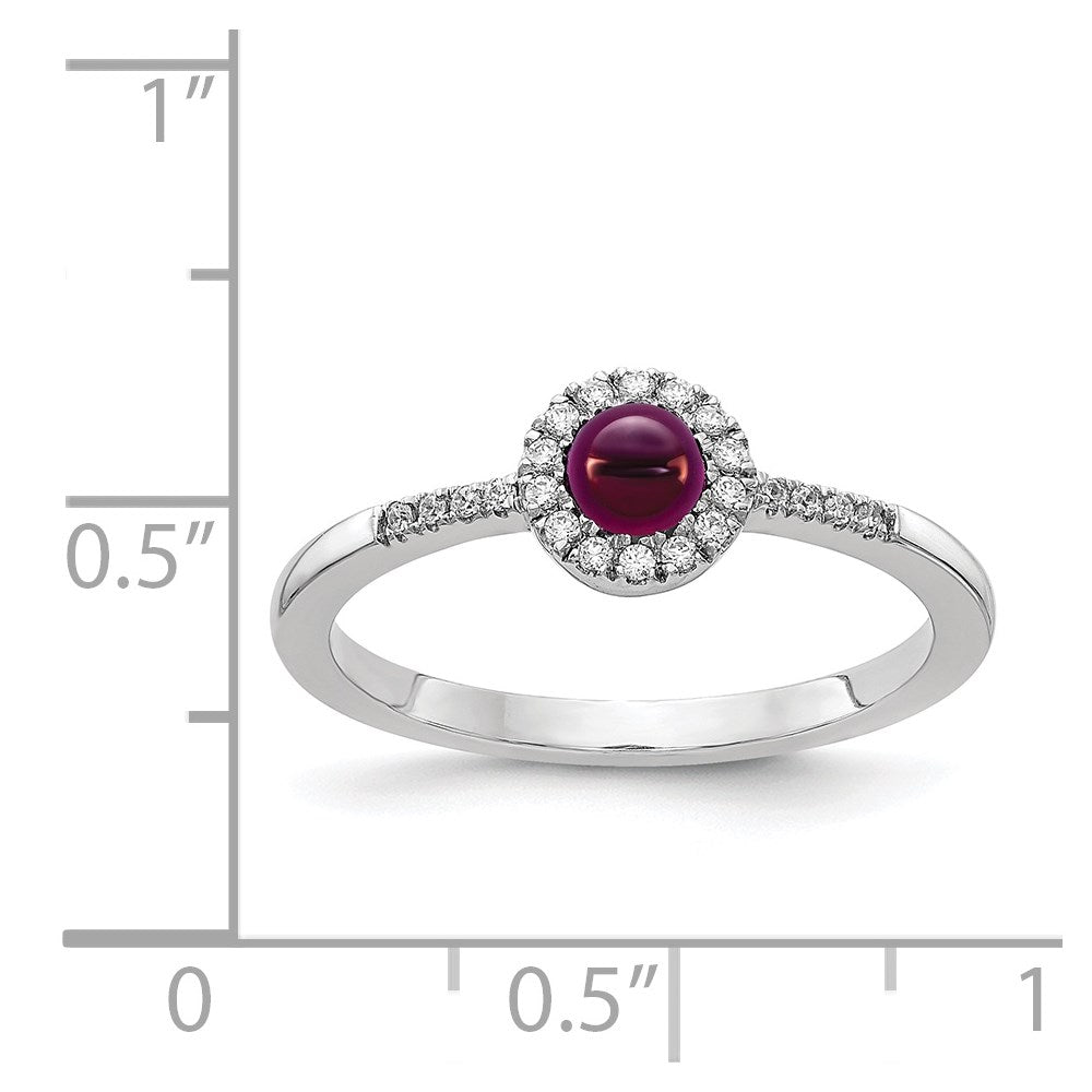 Solid 14k White Gold Simulated CZ and Cabochon Rhodolite Garnet Ring