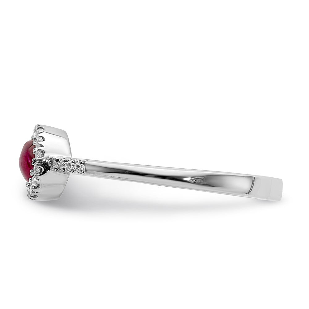 14k White Gold Real Diamond & Cabochon Ruby Ring