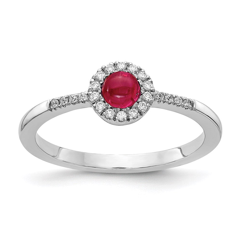 14k White Gold Real Diamond & Cabochon Ruby Ring