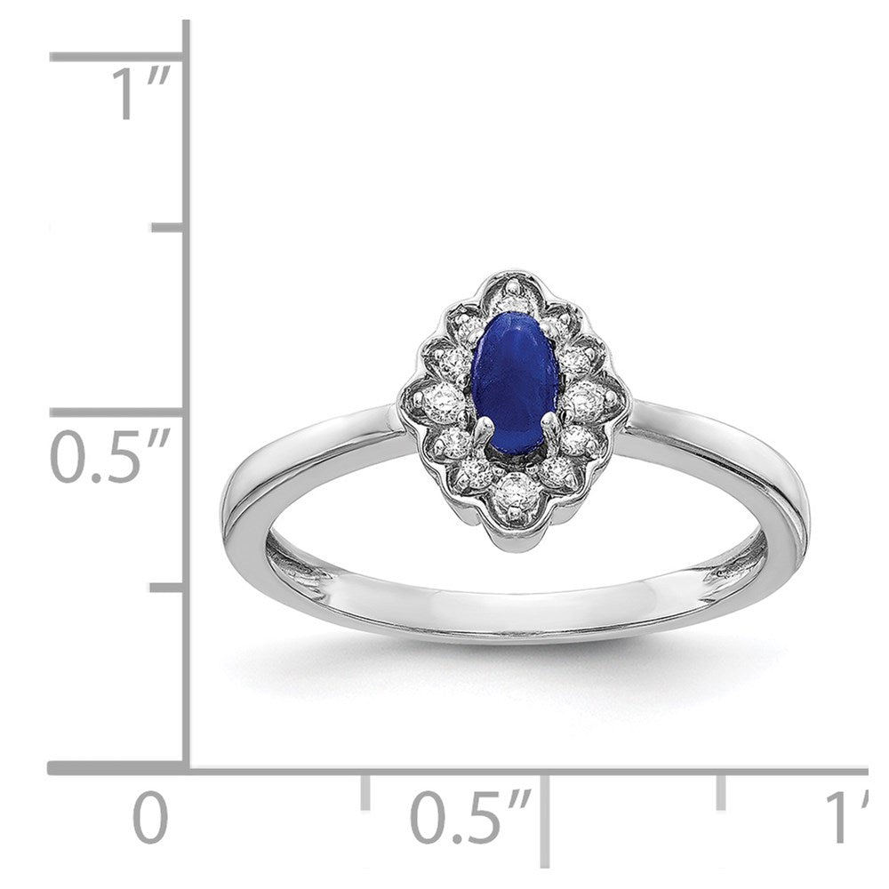 14k White Gold Real Diamond and Oval Cabochon Sapphire Ring