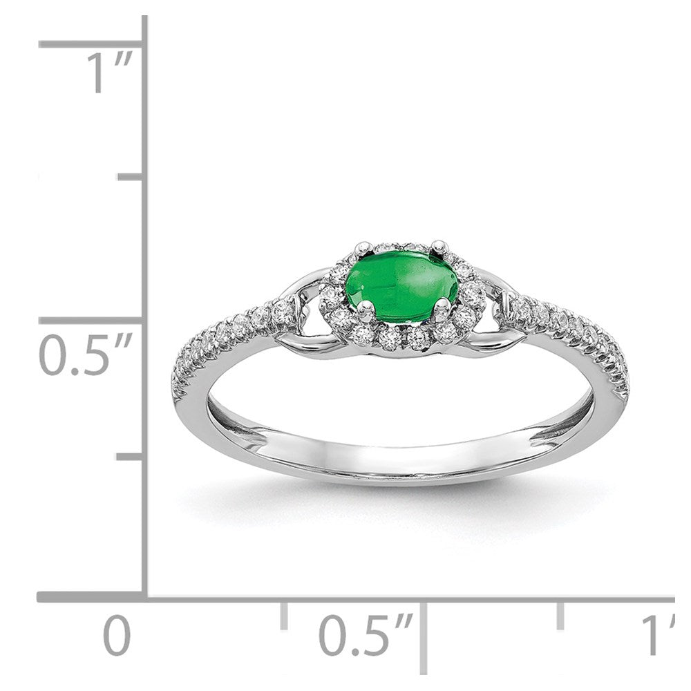 Solid 14k White Gold Simulated CZ and Cabochon Emerald Ring