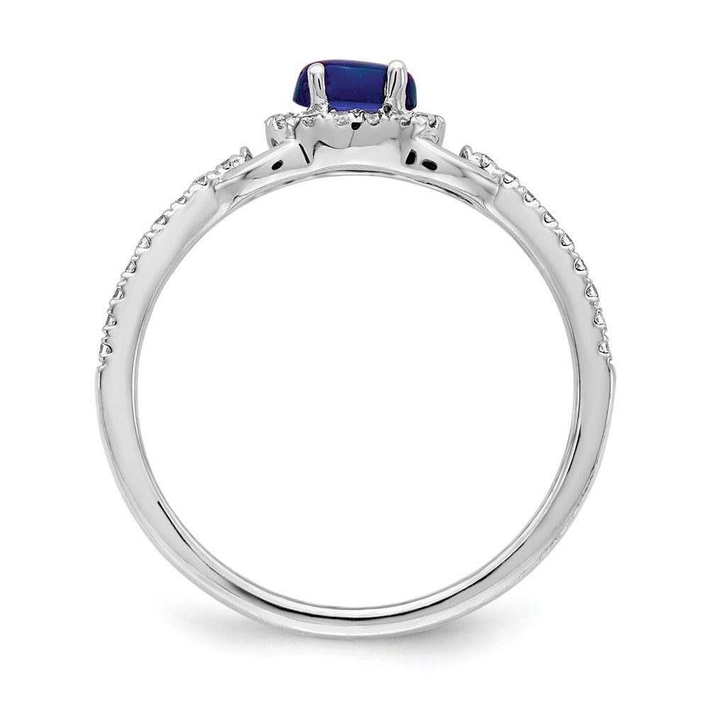 14k White Gold Real Diamond and Cabochon Sapphire Ring