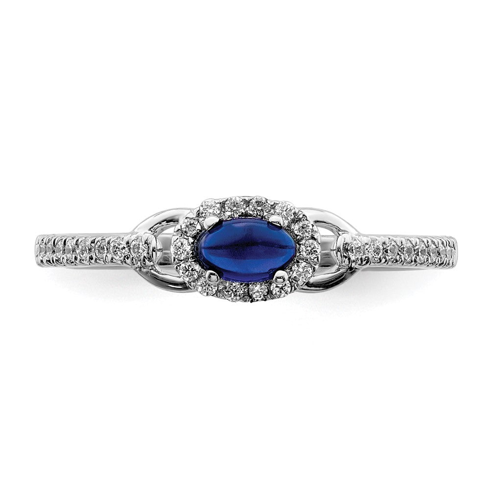 14k White Gold Real Diamond and Cabochon Sapphire Ring