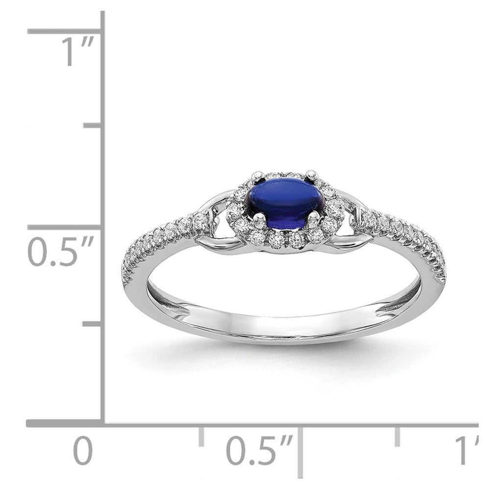 14k White Gold Real Diamond and Cabochon Sapphire Ring