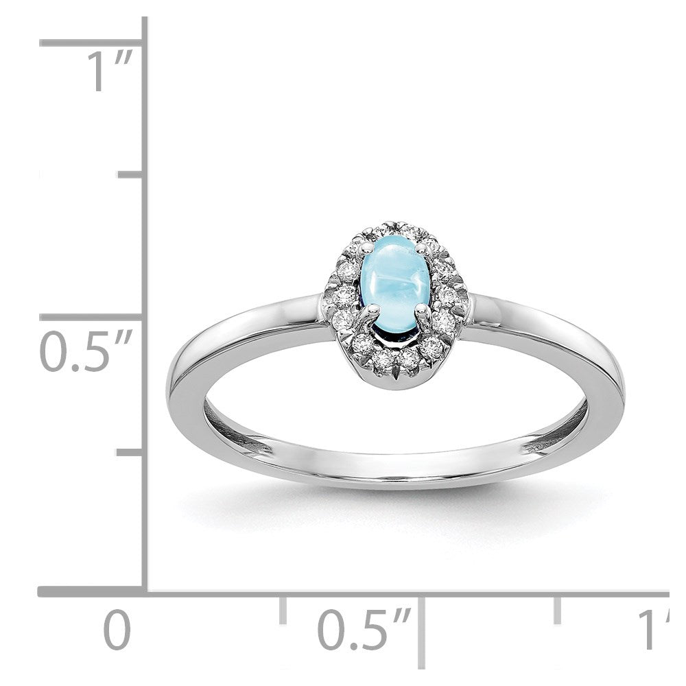 14k White Gold Real Diamond and Oval Cabochon Aquamarine Ring