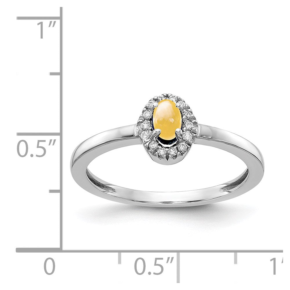 14k White Gold Real Diamond and Oval Cabochon Citrine Ring