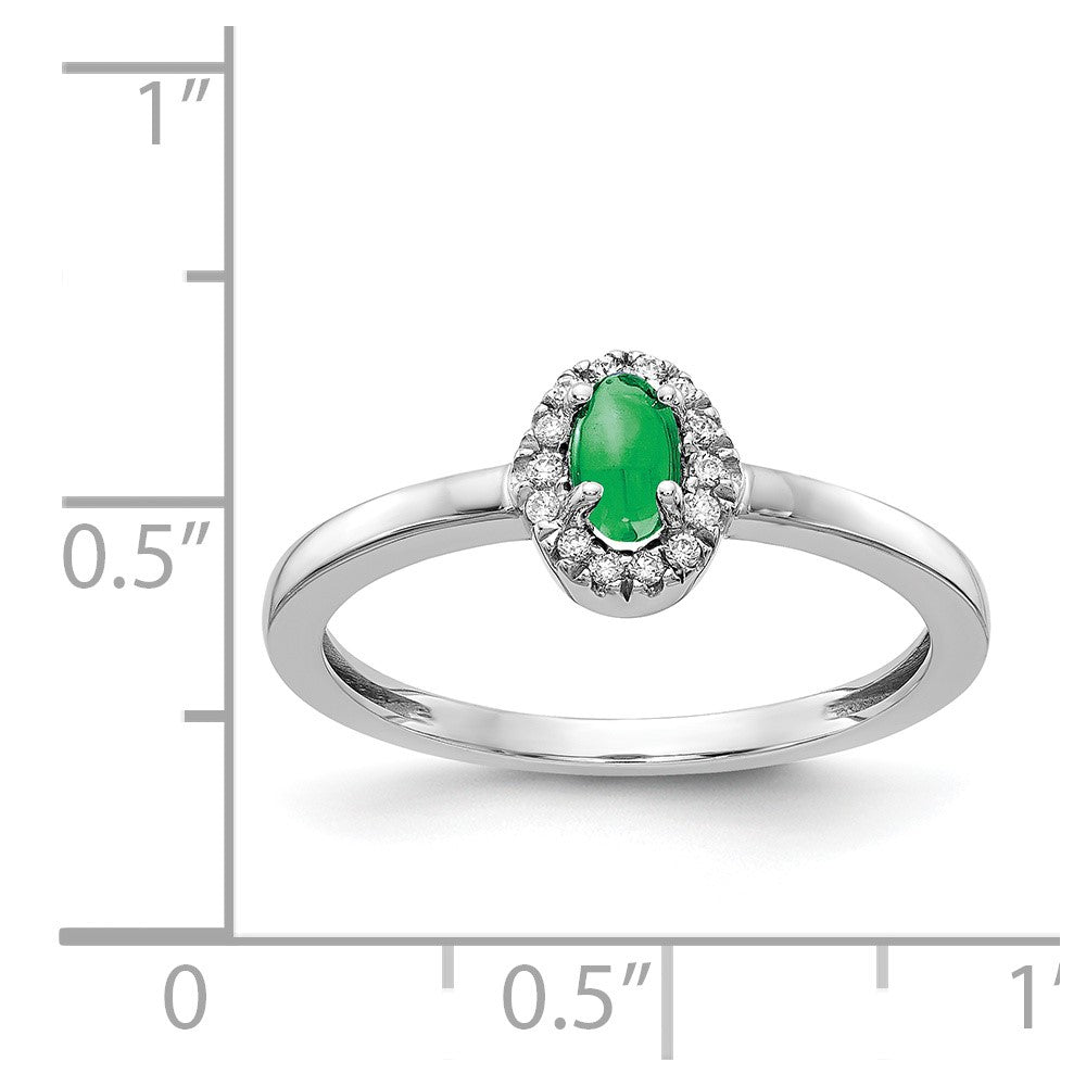 14k White Gold Real Diamond & Cabochon Emerald Ring