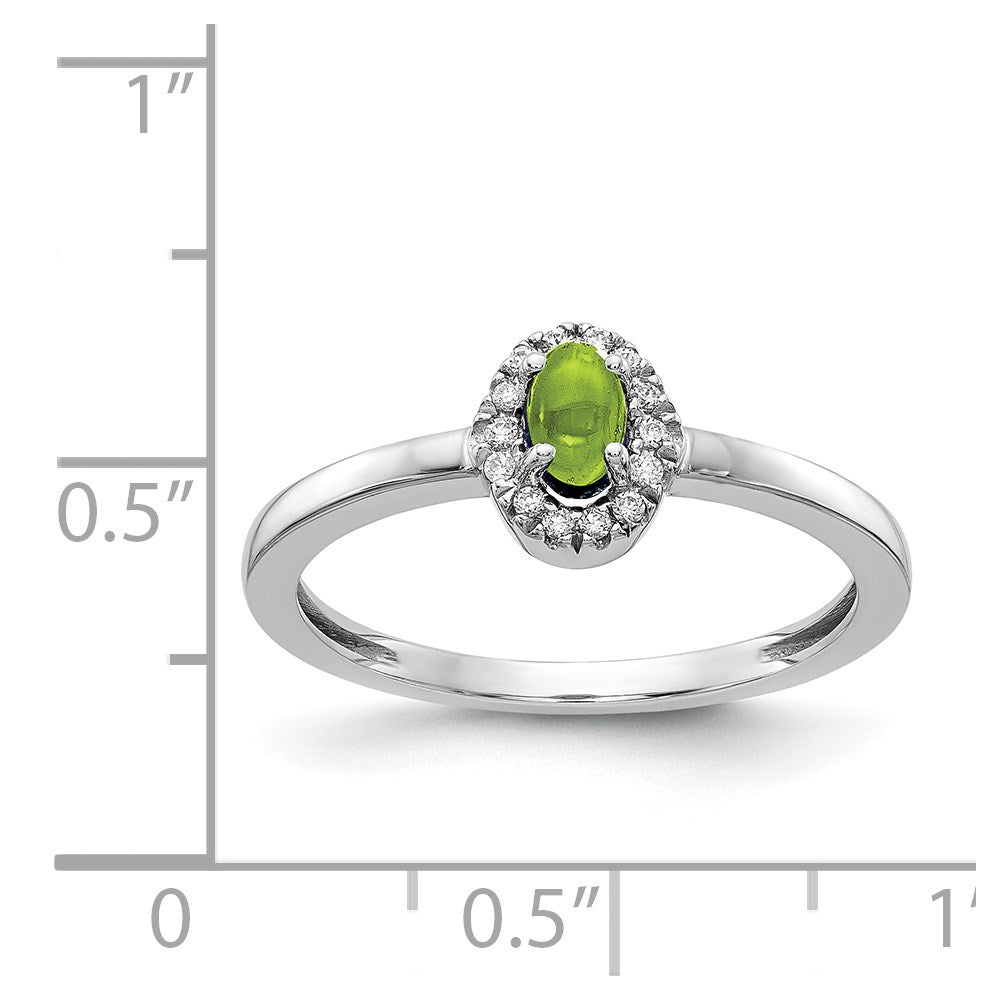 14k White Gold Real Diamond and Oval Cabochon Peridot Ring