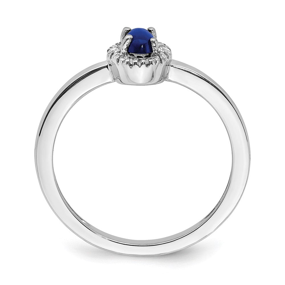 14k White Gold Real Diamond and Oval Cabochon Sapphire Ring