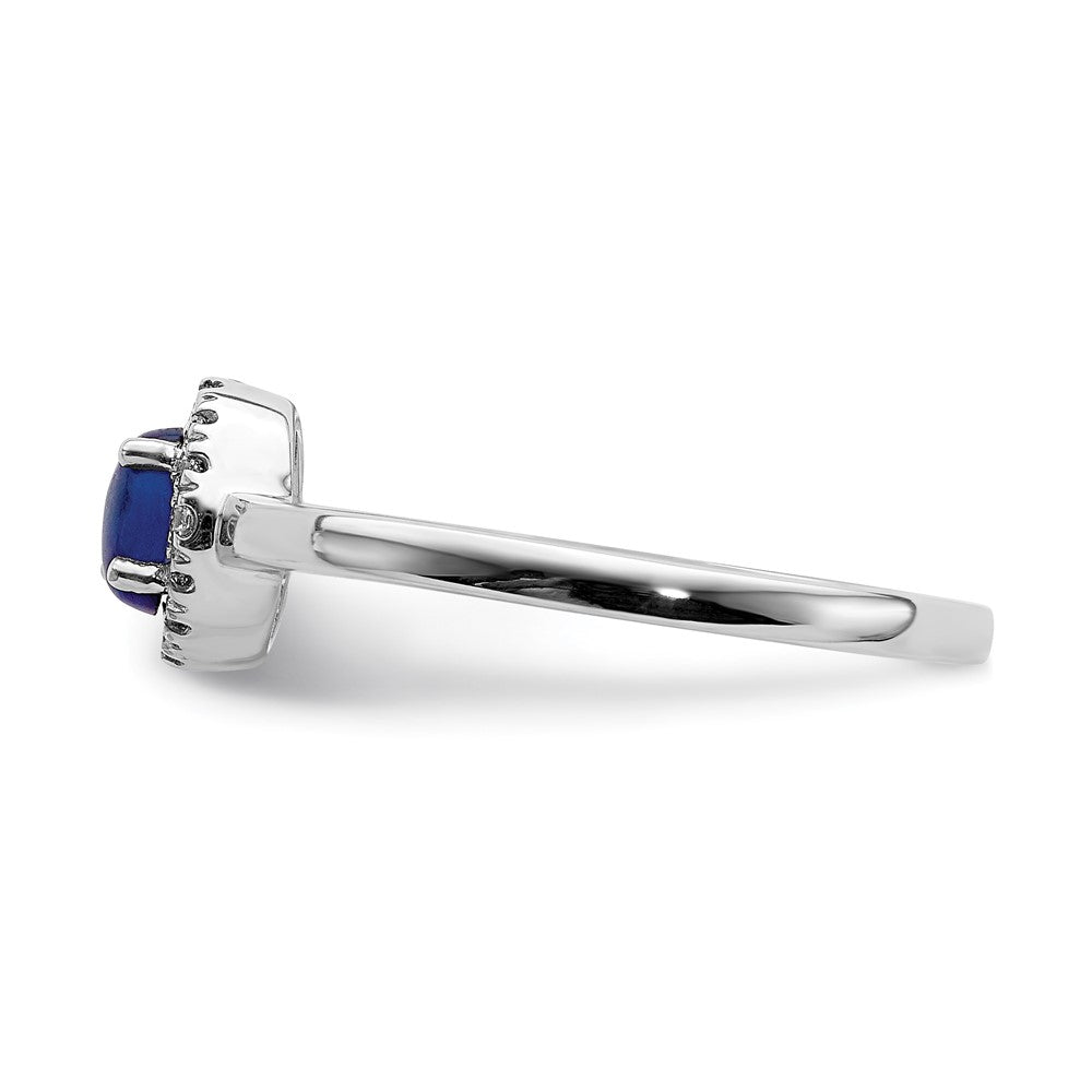 14k White Gold Real Diamond and Oval Cabochon Sapphire Ring