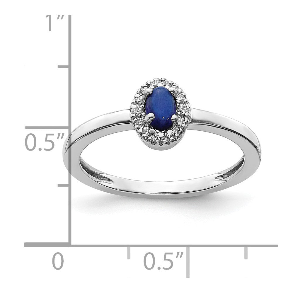 14k White Gold Real Diamond and Oval Cabochon Sapphire Ring