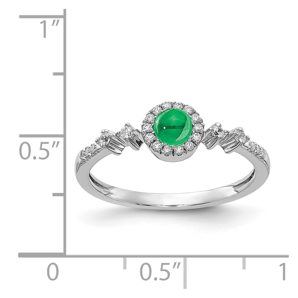 14k White Gold Real Diamond and Cabochon Emerald Halo Ring