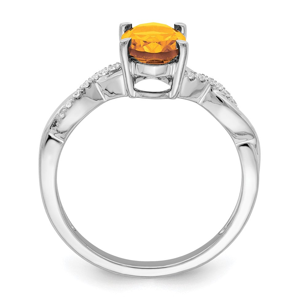 Solid 14k White Gold Oval Simulated Citrine and CZ Ring