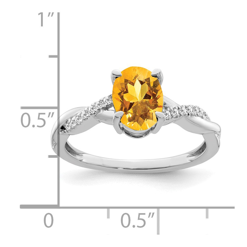 14k White Gold Oval Citrine and Real Diamond Ring