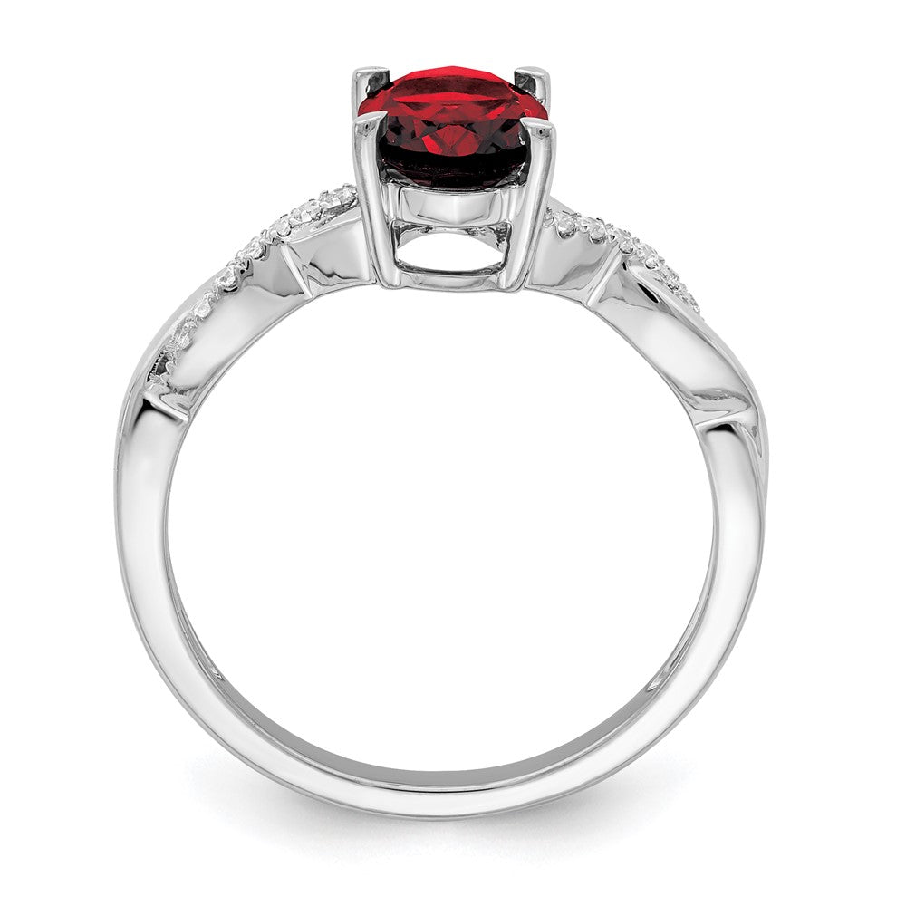 14k White Gold Oval Garnet and Real Diamond Ring