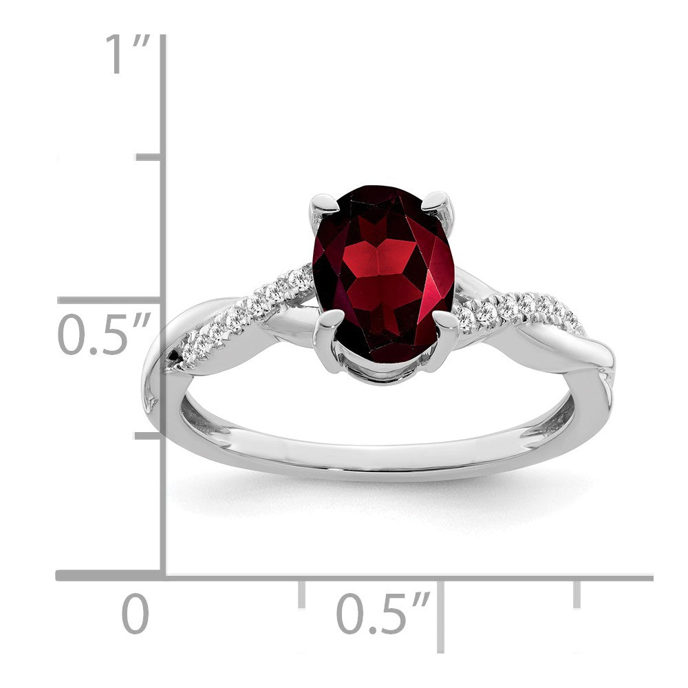 14k White Gold Oval Garnet and Real Diamond Ring