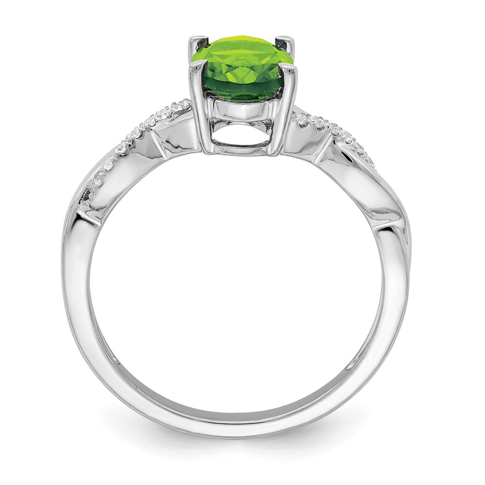 Solid 14k White Gold Oval Simulated Peridot and CZ Ring