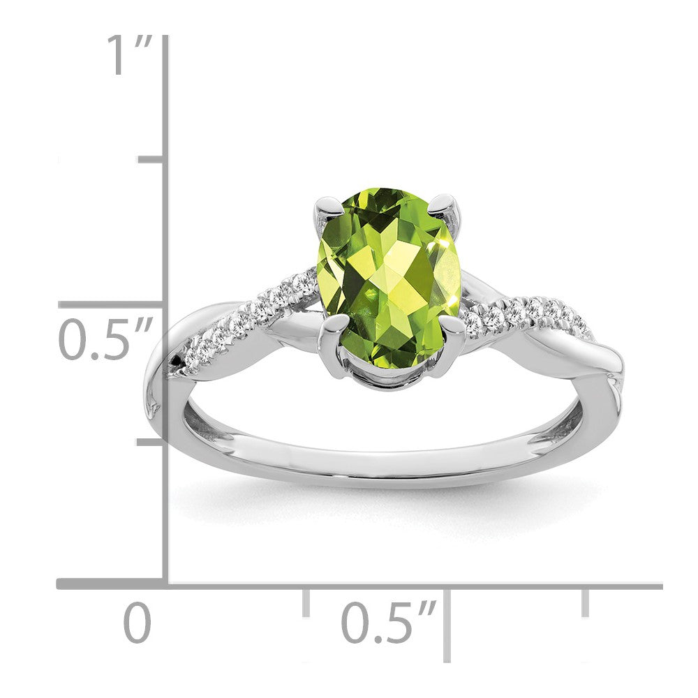 14k White Gold Oval Peridot and Real Diamond Ring