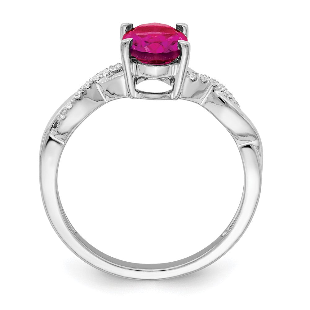 14k White Gold Oval Ruby and Real Diamond Ring