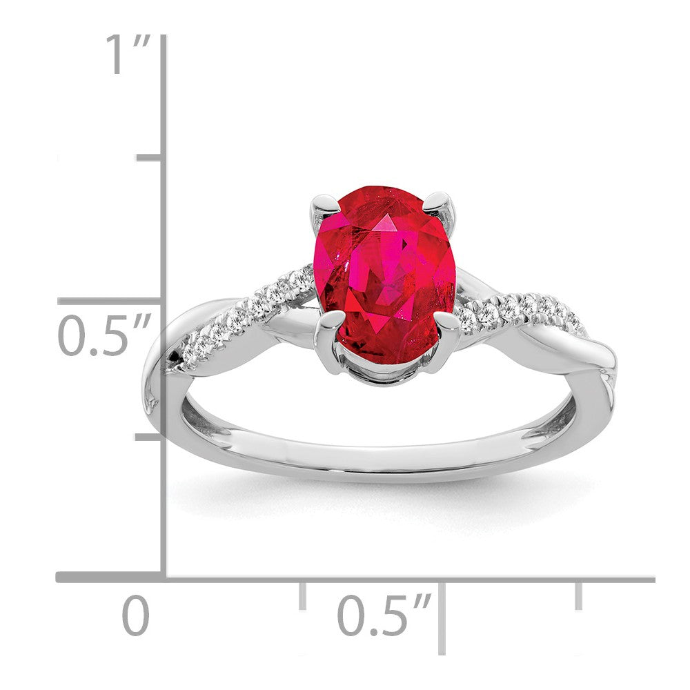 14k White Gold Oval Ruby and Real Diamond Ring